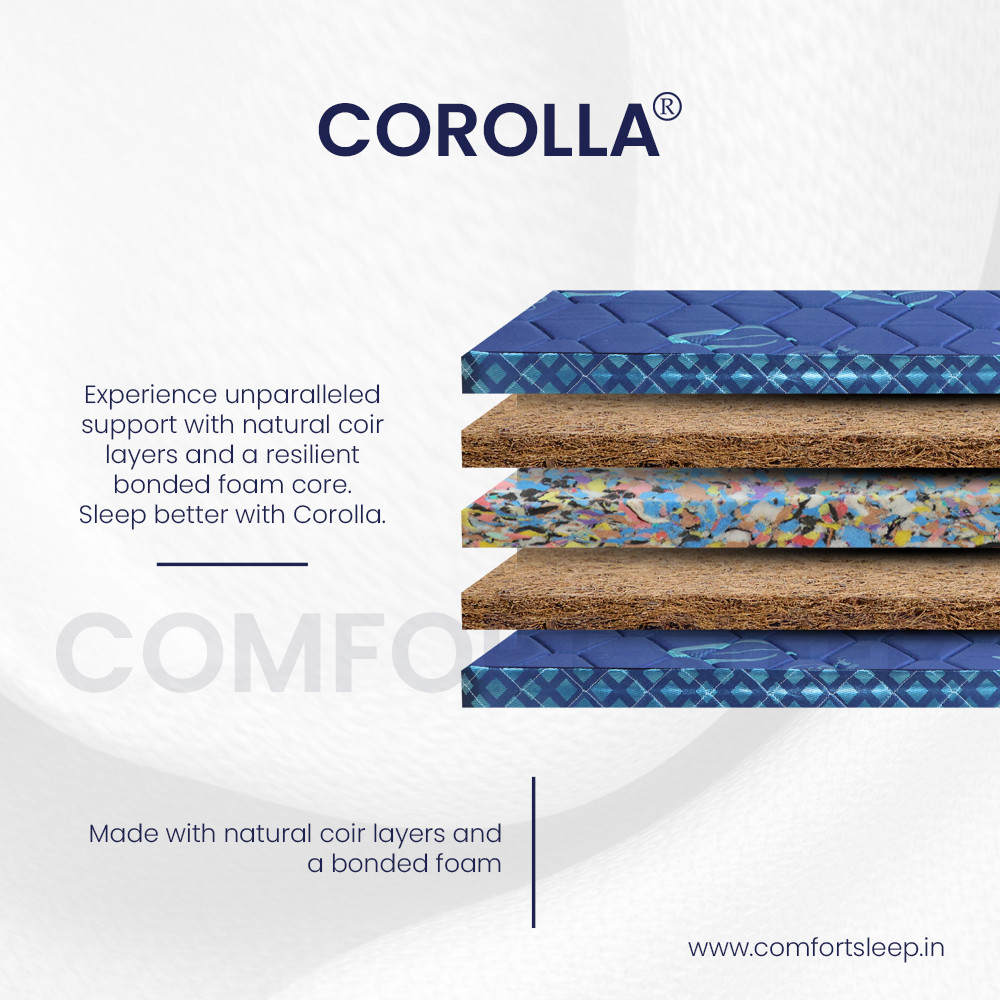 Corolla Queen Mattress 72x60 – Firm Coir & Bonded Foam for Spinal Alignment and Eco-Friendly Comfort!